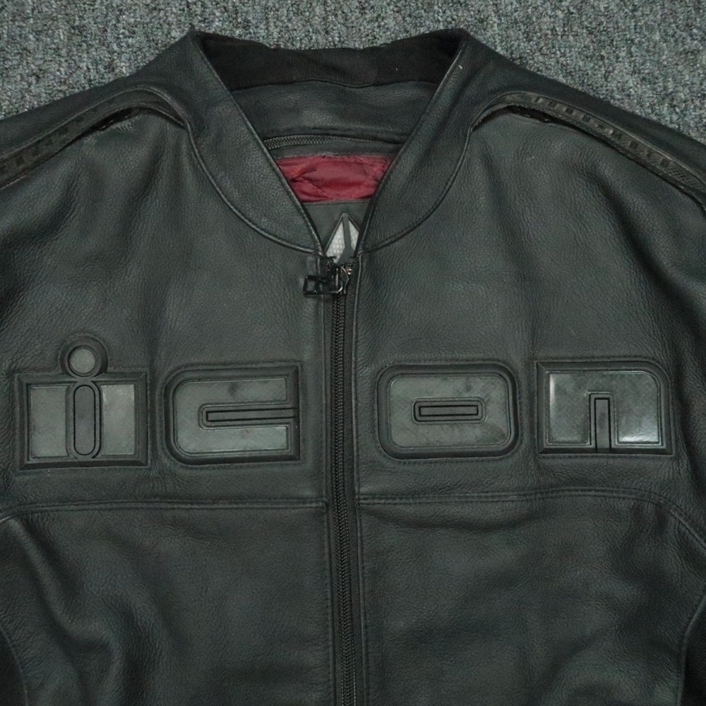 ICON Jacket Mens Large Black Leather Accelerant Moto Padded Quilt Lined Biker - Picture 2 of 15